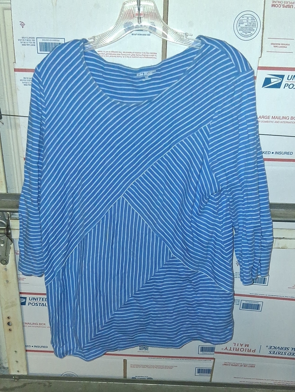 Kim Rogers Dize PM Blue and White Striped Tunic Top ( SKU A 40)